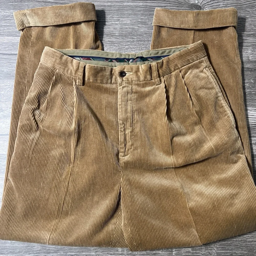 Polo Ralph Lauren Double Pleated And Cuffed Gold Brown Corduroy Pants Size 32x30